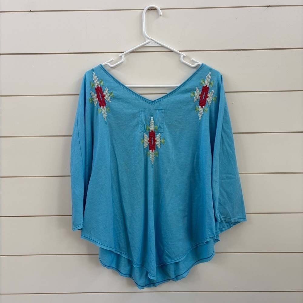 Johnny Was Blue Embroidered Blouse - Picture 2 of 4